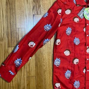 Rick and Morty Red Long Sleeve Button Up By Suitmeister Men's Shirt Size New!